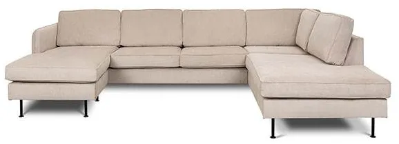 Læsø-sohva, jossa on divaani ja avoin pää - 288 x 210 cm - beige sametti - vasenkätinen